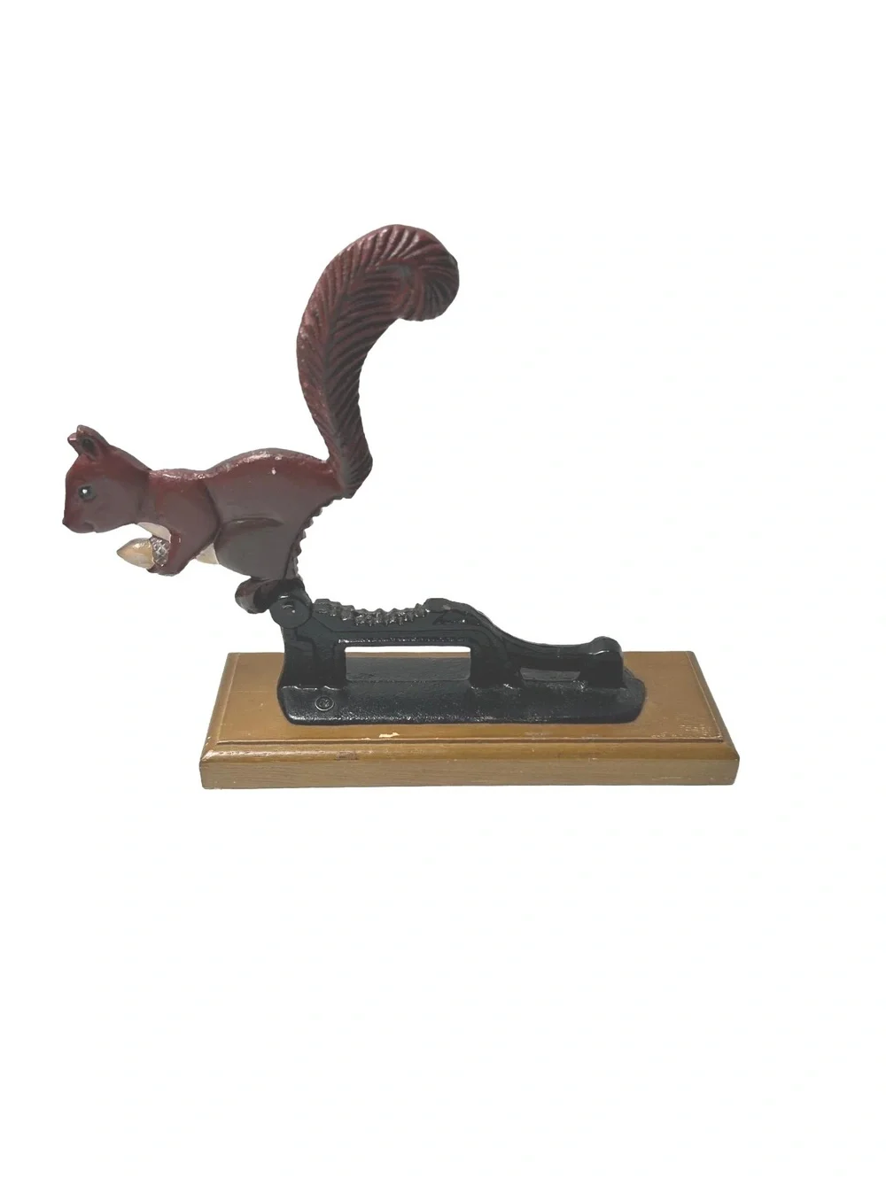 Vintage Cast Iron Squirrel Nutcracker on Wooden Base